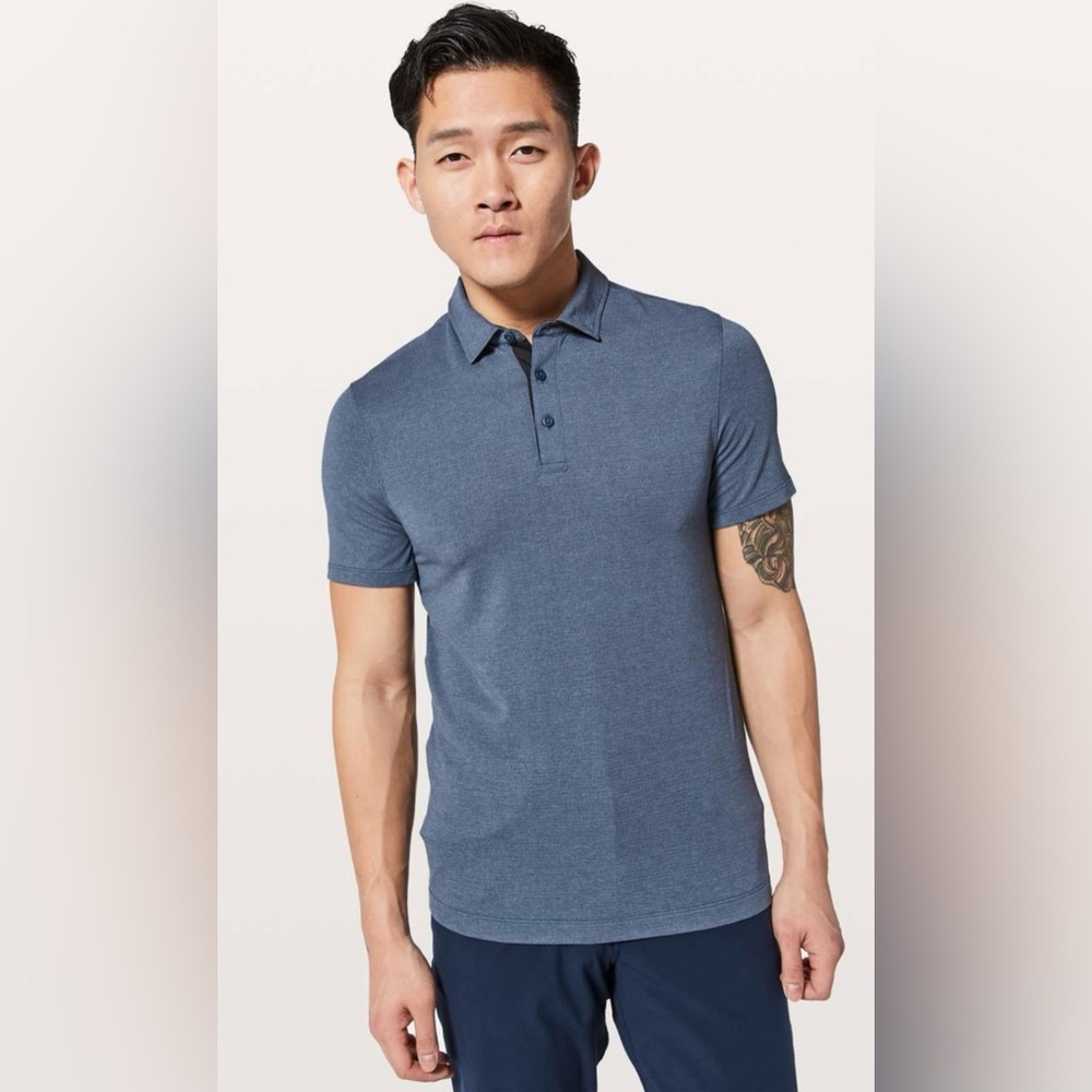 Lululemon- Evolution Polo- Heathered Iron Blue-‎ Small- Excellent Condition!!